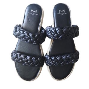 BN Marc Fisher LTD Black Jaimee Leather Braided Espadrilles Sandals Sz 7.5